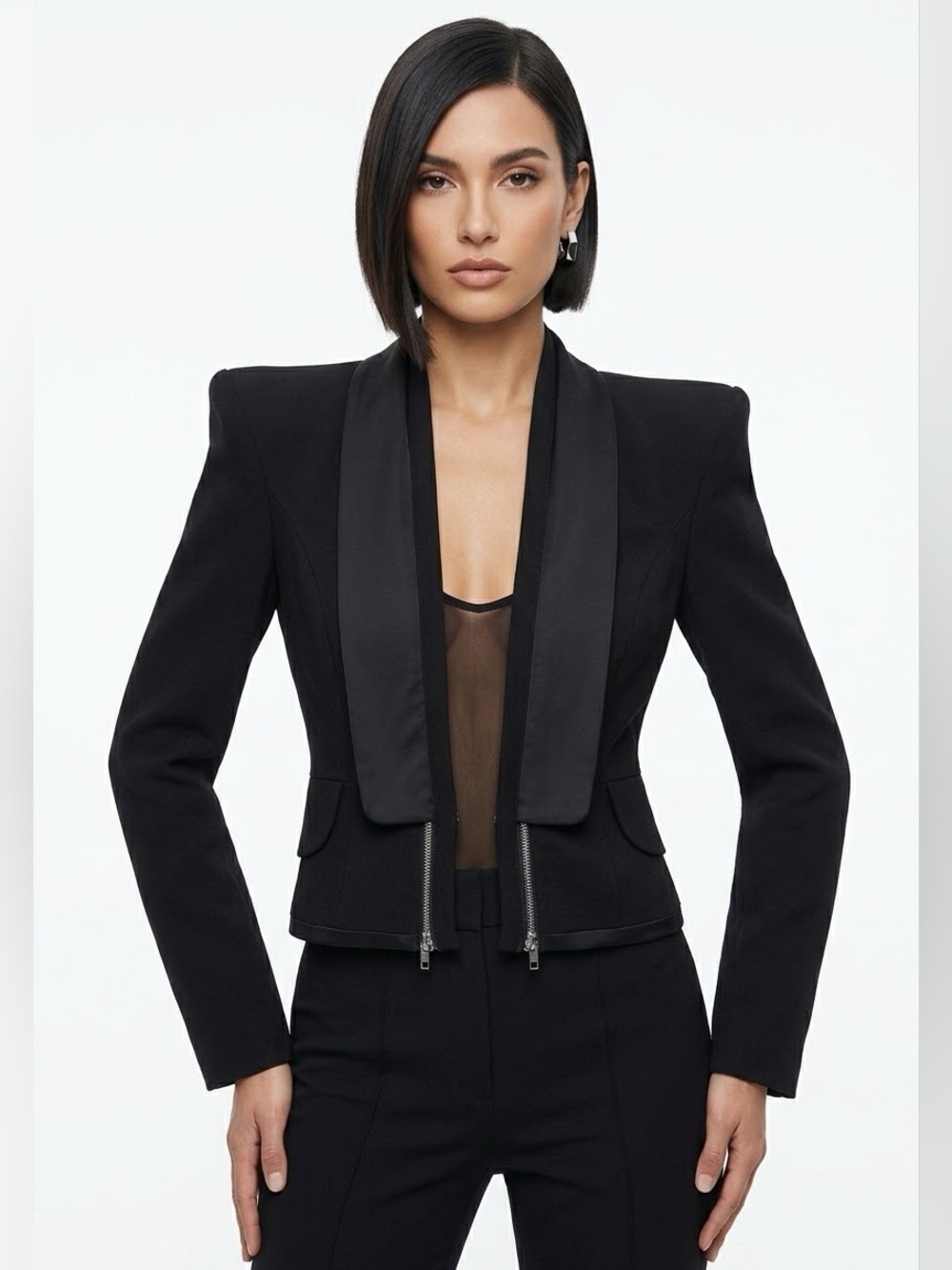 Denis Gagnon Tuxedo Blazer Satin Shawl Collar Minimalist Career Office Formal